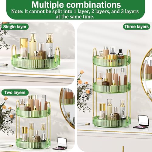 MOKANI 360 Rotating Makeup Organizer for Vanity, 3 Tier Adjustable Perfume Organizer for Dresser, Multi-Function Spinning Cosmetics Skincare Storage for Bedroom, Dresser, Countertop, Green - color: A-Green, size: 3 Tier
