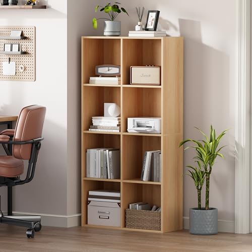 VDNEND Wooden Storage Organizer with Closed Back Panel, 11in Cube Shelf Opening, Bookshelf, Display Shelf,Closet Cabinet for Home and Office (Natural Oak, 8-Cube 47.8L*9.45W*24.09H) - color: Natural Oak, size: 8-Cube 47.8L*9.45W*24.09H