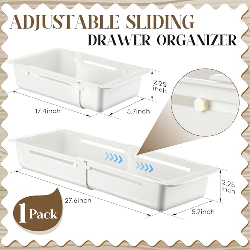 1 Pack Deep Drawer Organizer Bins, Sliding Drawer Organizer Bin Expandable and Adjustable Tray for Kitchen Utensils, Towels, BBQ Tools, Durable Plastic Sliding for Easy Storage (17.4-27.6") - size: 17.4-27.6"