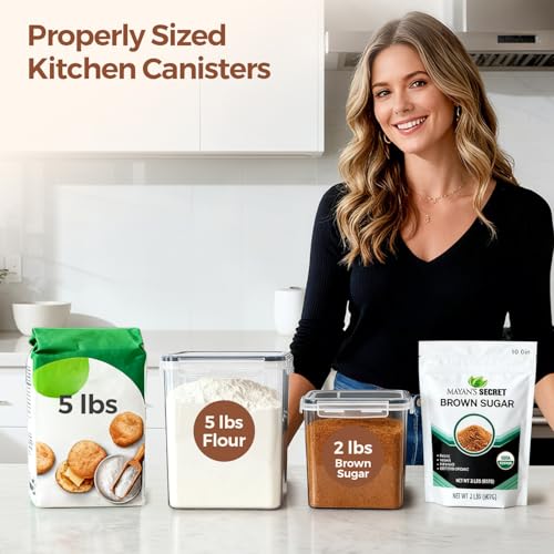 ComSaf Flour Sugar Storage Containers Set of 3 (5.2L/5.5Qt) (2.5L/2.6Qt*2), Large Airtight Food Storage Containers with Lids, Plastic Canisters Sets for Kitchen, Pantry Organizers for Rice and Baking - size: 5.5Qt/2.6Qt-Square