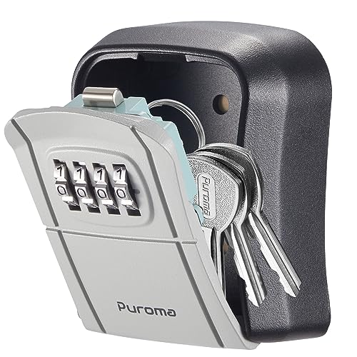 Puroma Key Lock Box Combination Lockbox Wall-Mounted Key Storage Box for House Keys, Resettable Code Safe Security Lock Box for Home, Office, Garage, Apartment Spare Key Storage (1 Pack, Grey) - color: Grey