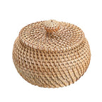 Hipiwe Round Rattan Basket Boxes With Lid Hand-Woven Wicker Storage Baskets Bin Decorative Basket Box Multi-Purpose Picnic Food Bread Basket Small Keys Basket Bowl for Entryway (X-Small,4.7"x3.3") - size: X-Small,4.7"x3.3"