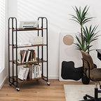 Giantex Foldable Storage Shelves with Wheels, No Assembly 4-Tier Rolling Cart, 2 of The Wheels Have Locks, Microwave Utility Cart Baker Rack, Portable Storage Rack w/Metal Frame, for Kitchen, RV - size: 52'' Tall