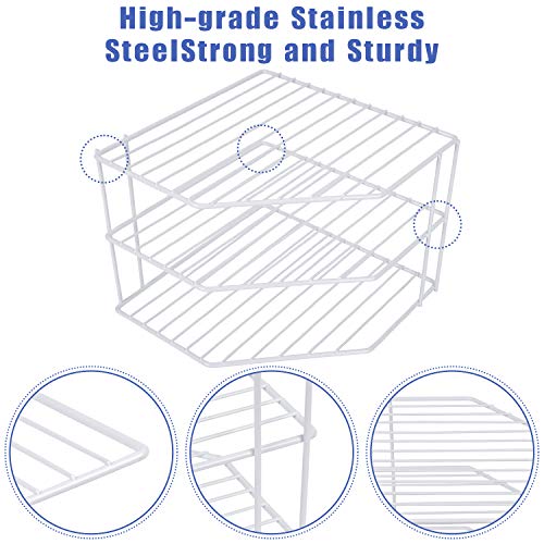 3-Tier Corner Shelf Counter and Cabinet Organizer - Steel Metal Wire - Rust Resistant - Plates, Dishes, Cabinet & Pantry Organizer - Kitchen Organization (10 x 7.5 Inch)(White) - color: White