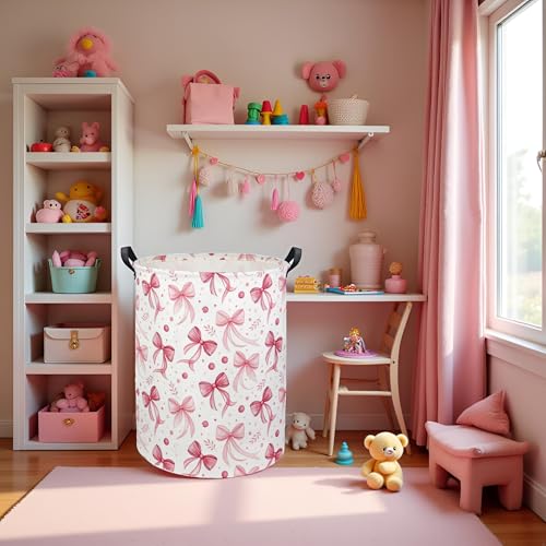 Butterfly Baby Laundry Basket Baby Hamper for Nursery Girl Kids Butterfly Hamper Cute Kids Toys Storage Bin Organizer Butterfly Room Decor for Home(Pink Bowknot) - color: Pink Bowknot