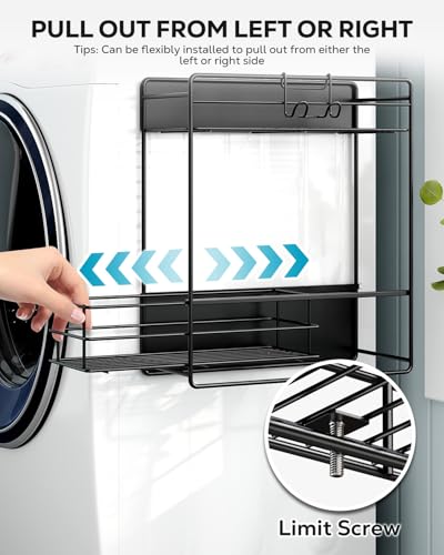 Nieifi Magnetic Shelves for Washing Machine, Heavy Duty, 2 Tier Magnetic Laundry Organizer, Dryer Sheet Holder for Laundry Room Storage, Black - color: Black