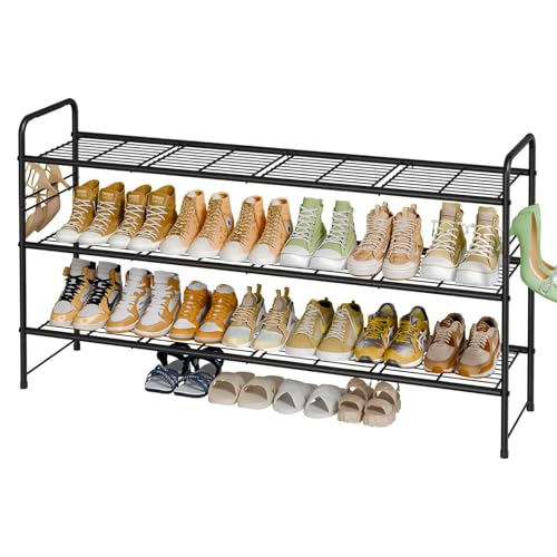 3 Tier Shoe Rack for Closet, 46.5 Inch Extra Long Shoe Storage Organizer for Shelves, Heavy Duty Metal, Easy Assembly, Black - color: Black