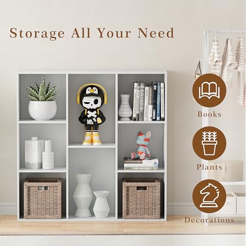 VDNEND Wooden Cube Storage Organizer with Closed Back Panel, 11in Cube Shelf Opening, Bookshelf, Display Shelf,Closet Cabinet for Home and Office (Embossed White, 8-Cube 35.98L*9.45W*35.91H) - color: Embossed White, size: 8-Cube 35.98L*9.45W*35.91H
