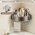 Corner Shower Caddy,Suction Cup Shower Bathroom Wall Shelf,No Drill Rust Proof Aluminum Organizer with Hooks,Floating Rack for Inside (Suction Cup Corner Shower Caddy,1 Tier,Gray) - style: Suction Cup Corner Shower Caddy ,1 Tier ,Gray