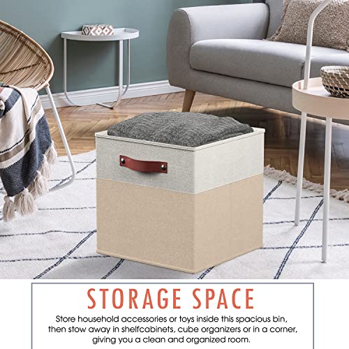 Ornavo Home 11 x 11 Storage Cube Bins, Foldable Collapsible Fabric Storage Bins Box Linen Shelf Basket Cube Organizer for Closet with Leather Handles, 6 Pack, White/Khaki - color: White/Khaki, size: Cube - 11 x 11 x 11