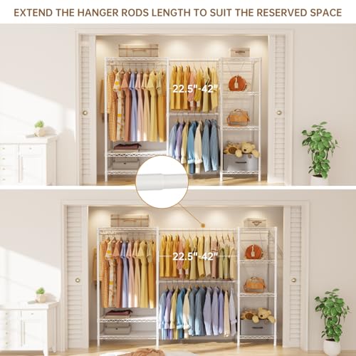 Golpart Coat Rack Clothes Wardrobe：Closet Organizer and Storage Clothing Garment Rack with Shelves Heavy Duty for Hanging Clothes Portable Adjustable White 15.8" Dx(70-88.5)" Wx76.5 H - color: White, size: 15.8"Dx(70-88.5)"Wx76.5"H