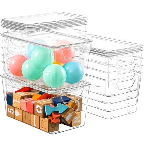 12 Pack Middle Stackable Storage Boxes for Storage and Organization, Clear Storage Bins with Lids, Plastic Storage Containers with Lids, Plastic Bins with Handles for Office, Bedroom, Study Room - size: 12 Pack Middle