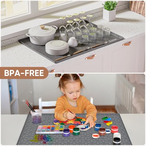BALEINE 34''×22'' Under Sink Mat, Waterproof Food Grade Silicone Undersink Mat, Cabinet Shelf Drip Tray, Under Sink Liner for Kitchen, Bathroom (Charcoal) - color: Charcoal