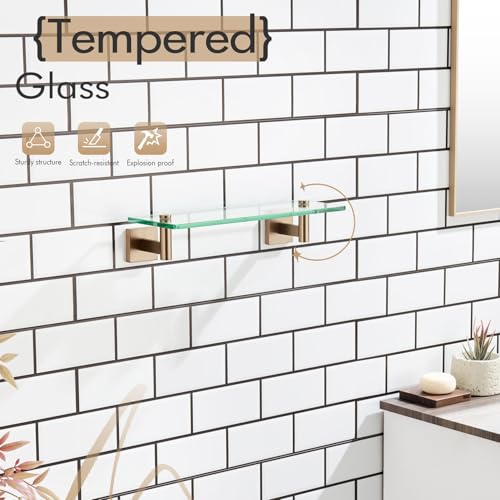 KOKOSIRI Wall Shelves Bathroom Hardware Glass Floating Shelf Small Hanging Rack Storage/Room Decor 12-Inch Champagne Bronze 2 Pack B1105CPG-L12-P2 - color: Champagne Bronze, size: 12-Inch(2 Pack)