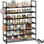 Metal Shoe Organizer,7 Tiers Shoe Storage Shoe Rack with Hooks,Fit 24-30 Pairs,Adjustable Shoe Shelf for Entryway,Hallway,Bedroom,Metal Bottom Support - size: 7 Tier
