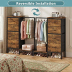 HIGDBFE Dresser with Hanging Rack, 4 Drawers Small Closet for Bedroom, Reversible Fabric Kids Chest of Drawers with Clothes Rack, Tall Storage Tower, Sturdy Frame, Rustic Brown, 44''H - color: Rustic Brown