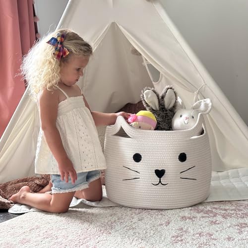 Large Woven Cotton Rope Storage Basket, Baby Laundry Basket Organizer for Towels, Blanket, Toys, Clothes, Gifts | Pet Gift Baskets for Cat, Dog - 15.7" L×11.8" H - color: White, size: 15.7"W x 11.8"H