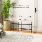 Uneviesyka Expandable Shoe Rack, 2 Tier Shoe Rack for Closet, Stackable Adjustable Standing Metal Shoe Shelf Organizer Storage, Small Shoe Racks for Front Door Entrance、Entryway(Black) - size: 2 Tier