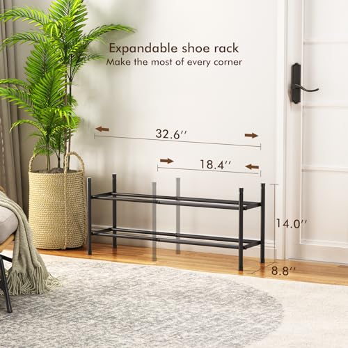 Uneviesyka Expandable Shoe Rack, 2 Tier Shoe Rack for Closet, Stackable Adjustable Standing Metal Shoe Shelf Organizer Storage, Small Shoe Racks for Front Door Entrance、Entryway(Black) - size: 2 Tier