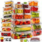 62PCS Thicker Food Storage Containers with Lids Airtight Leakproof, BPA Free Plastic Kitchen Food Storage Containers, Stackable Reusable Meal Prep Food Containers with Lids, Freezer Microwave Safe - size: 476oz-31 Pack