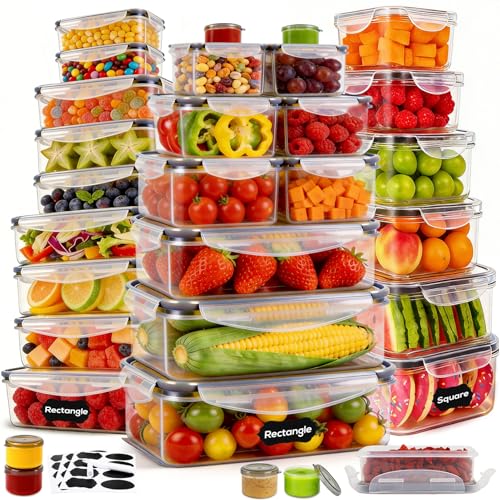 62PCS Thicker Food Storage Containers with Lids Airtight Leakproof, BPA Free Plastic Kitchen Food Storage Containers, Stackable Reusable Meal Prep Food Containers with Lids, Freezer Microwave Safe - size: 476oz-31 Pack