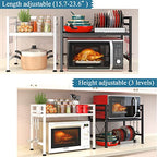 PUSDON Expandable Microwave Oven Rack, 2-Tier Countertop Baker's Rack Style Shelf, Heavy Duty Carbon Steel Stand with 3 Hooks, 160lbs Capacity Modern Kitchen Organizer, White - color: White, size: H-frame 2 tier