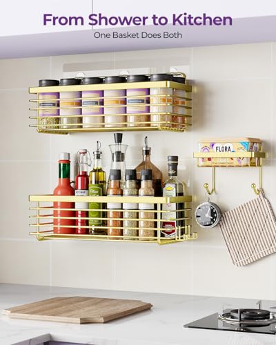 ODesign Shower Caddy 3 Pack SUS304 Stainless Steel-No Drilling-Shower Bathroom Shelves Rack,Rustproof Wall Mounted,Adhesive Shower Shelf Basket Organizer-Golden - color: Golden