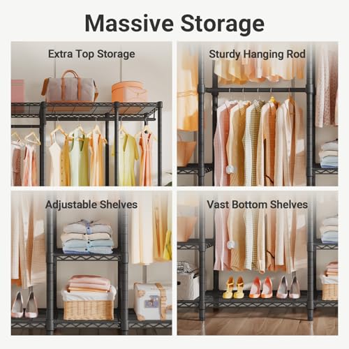 VIPEK V50 Heavy Duty Clothes Rack, Extra Large Freestanding Garment Rack with Adjustable Shelves, Open Closet Storage System for Bedroom, Reach-in/Walk-in Closet, 1300 lbs Capacity, Black - color: Black