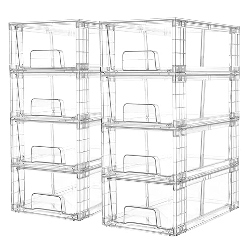Vtopmart 8 Pack Stackable Storage Drawers,Clear Acrylic Drawer Organizers with Handles, Easily Assemble Containers for Fridge, Bathroom,Kitchen Undersink,Cabinet,Pantry Organization and Storage - size: 8Pack 4.4"H-with Dividers