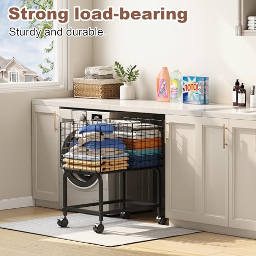 Wire Laundry Hamper Cart,Rolling Laundry Carts with Pull Handle,Black Tall Laundry Basket,Commercial Wire Laundry Hamper Cart-23.6 * 15.75 * 28 inches - style: Medium Oblong-Black