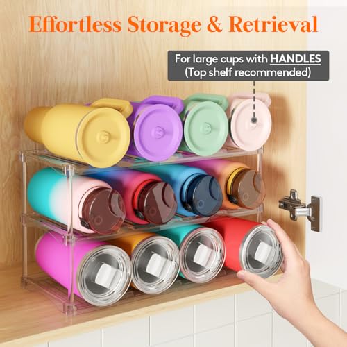 Lifewit Stackable Bottle Storage Organizer, Clear Freestanding Wine Holder for Cabinet, Large Slot Water Bottle Tumbler Cup Organizer for Pantry, Plastic Wine Rack for Fridge Cellar, 3Tier Hold 12 - size: 3 Tier-12 Bottle