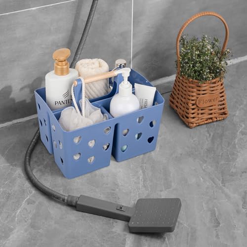 Anyoifax Portable Shower Caddy Plastic Shower Basket Organizer Divided Bathroom Caddy Storage Cleanning Caddy Tote with Handle for College, Dorm Room, Kitchen, Dark Blue - color: Dark Blue