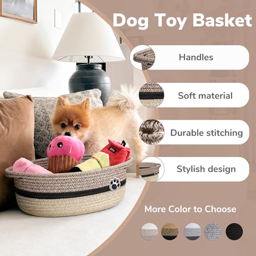 Dog Toy Basket Small Baskets for Gifts, Woven Baby Storage Basket for Towels, Toys, Storage Organizer Bins for Living Room, 12 x 8 x 5 inches - color: Brown Mix, size: 12"L x 8"W x 5"H