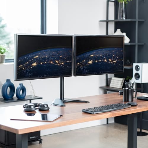 VIVO STAND-V002F Dual LED LCD Monitor Free-Standing Desk Stand for 2 Screens up to 27 Inch Heavy-Duty Fully Adjustable Arms with Max VESA 100x100mm - color: Black, size: 13" - 27" screens