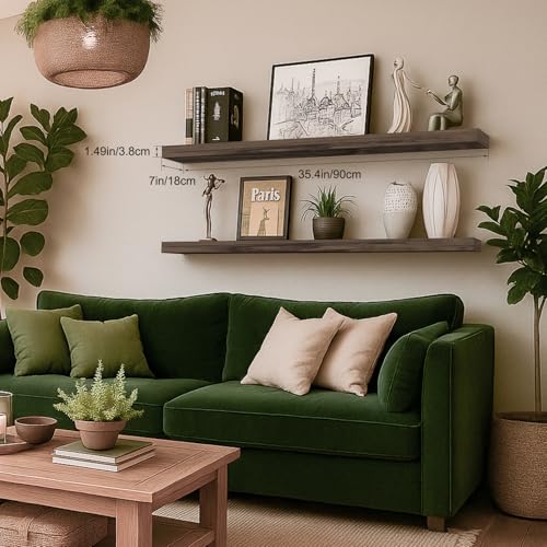 Floating Shelves for Wall, Bathroom Shelves Over Toilet, Wall Shelves & Book Shelf for Room, Hanging Shelf, Modern Wooden Mounted Floating Shelves, 36x7x1.5 in (Smoke Gray, Set of 2) - color: Smoke Gray, size: 36"(set of 2)