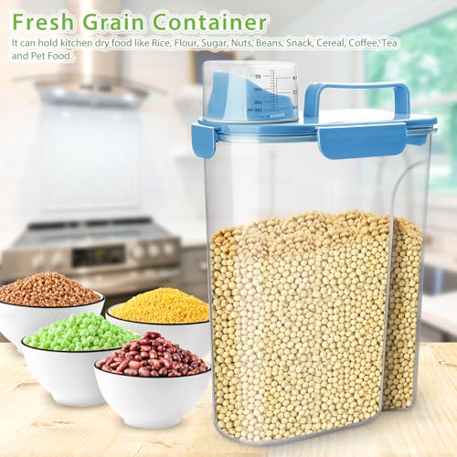 Viretec Rice Storage Container, 5 to 10lb Dry Food Airtight Dispenser, Pet Dog Cat Food Canister, BPA Free Clear Plastic Kitchen and Pantry Bin for Oatmeal, Cereal, Pasta, Flour Pack of 2 Blue - color: 3L+6L/Blue