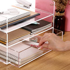 SANRUI 2-Tier Paper Letter Tray Organizer with Sliding Drawer,Stackable Desk Organizer,Acrylic Paper Tray for Office,Home or School,Clear - style: 2 Tier Horizontal File Tray with Drawer