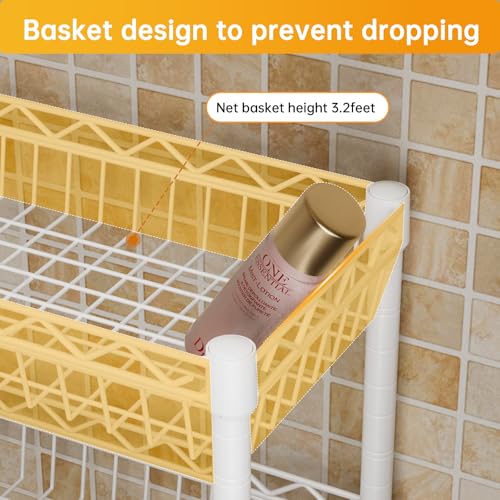 Golpart 3-Tier Over-The-Toilet Storage Shelf,Heavy-Duty Adjustable Bathroom Rack with 2 Mesh Baskets,Toilet Paper Holder & Hooks,Space-Saving Organizer for Bathroom,10”D x 24”W x 66”H,White - size: White with Baskets-10"D x 24"W x 66"H