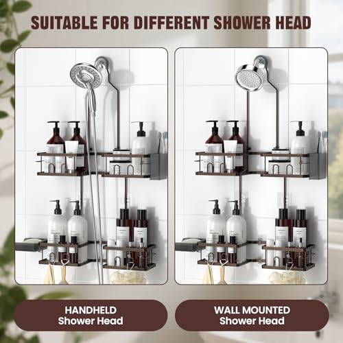 REINHARDT Adjustable Shower Caddy Hanging Rustproof Shower Caddy for Handheld Showerheads, Shower Organizer with Hooks Soap Holder, Anti-Swing Shower Rack Bathroom Accessories, Bronze - color: Bronze