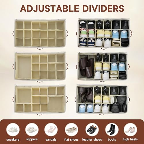 2-Pack Extra Large Shoe Organizer for Closet, Foldable Shoe Storage Container with Adjustable Dividers & Clear Lid, Holds Up to 18 Pairs, Space-Saving Shoe Boxes, White - size: Large