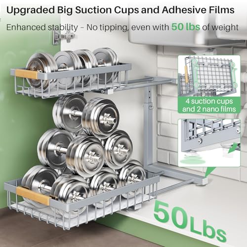 Kitstorack Under Sink Organizer, 2 Tier Under the Sink Storage, Slide out Pull out Cabinet Organizer Shelf, Metal Sliding Drawer for Kitchen Bathroom Pantry Closet Organization Rack, Grey, 2 Pack - color: Gray, size: 2 Pack