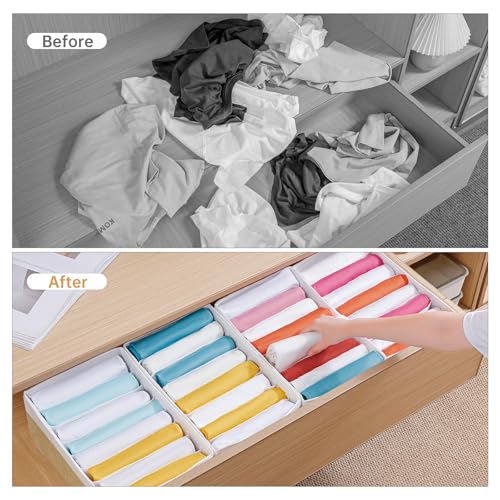 4 Packs T-shirt Drawer Organizers for Clothing,8 Grids Compartment Wardrobe Storage Box, Washable Clothes Organizer for Folded Clothes, Legging, Silk Scarve-12.59''x9.05''x5.9-BeigeWhite - color: BeigeWhite, size: 8 GRIDS-UPGRADED HEIGHT