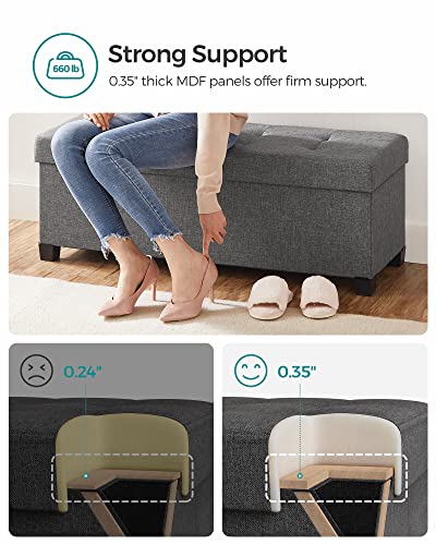 SONGMICS Storage Ottoman Bench, Foldable Foot Rest with Legs, 15 x 43 x 15.7 Inches, End of Bed Bench, Storage Chest, Load up to 660 lb, for Living Room, Bedroom, Entryway, Slate Gray ULSF018G01 - color: Dark Gray, size: 15"D x 43"W x 15.7"H