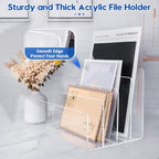 4 Section Acrylic File Organizer, Clear Desk Organizer and Accessories, Sturdy File Folder Holder Sorter, Office Supplies for Mail Letter Paper Electronic Notebook