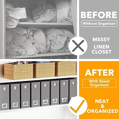 SpaceAid 10 Pack Bed Sheet Organizers and Storage, Foldable Sheet Organizer for Linen Closet, Sheets Set Folder Keeper with Window XL (Queen & King Size) Organizing Bedding Container, Gray - color: Gray, size: 10 Pack