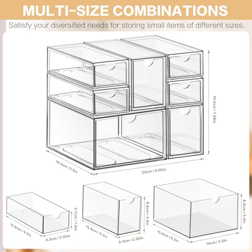 Desk Organizer with 7 Drawers, FODIENS 7 Packs Acrylic Stackable Desktop Storage Drawers Makeup Organizer, Clear Craft Storage Box Cabinets for Office Vanity Countertop Bathroom Bedroom - size: 7 Drawers