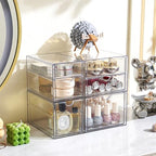 Prsildan Acrylic Drawer Makeup Organizer with 6 Drawers (Not for Baby Bottle), Set of 2 Office Desk Organizers Accessories, Clear Stackable Storage Drawers for Vanity, Craft (Largest Drawer 4" Tall) - style: 6 Drawers