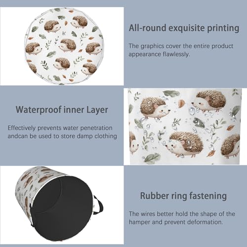 Hedgehog Laundry Hamper,Plant Leaf Dirty Clothes Laundry Basket with Handles Waterproof Oxford Cloth Storage Basket for College Dorms Bathroom Bedroom 16" x 20.8" - color: Hedgehog Plant Leaf