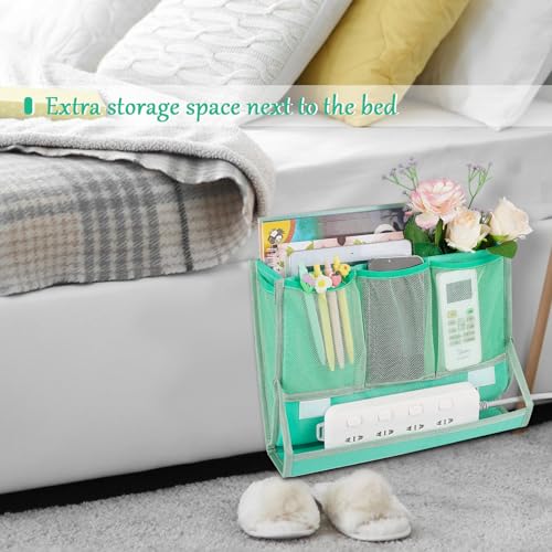 Bedside Caddy Bedside Storage Organizer Bedside Organizer with Power Strip Holder and 2 Adjustable Straps for Home Bunk Bed College Dorm Sofa (Green) - color: Green