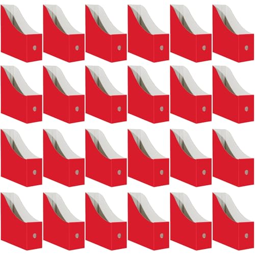 Limitliho 24 Pack Red Cardboard Magazine Holder, Sturdy Book Bins for Classroom Library, 10.6'' ×10.2'' ×3.5'' Inch Vertical File Folder Box - color: Red